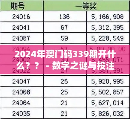 2024年澳门码339期开什么?? - 数字之谜与投注心理